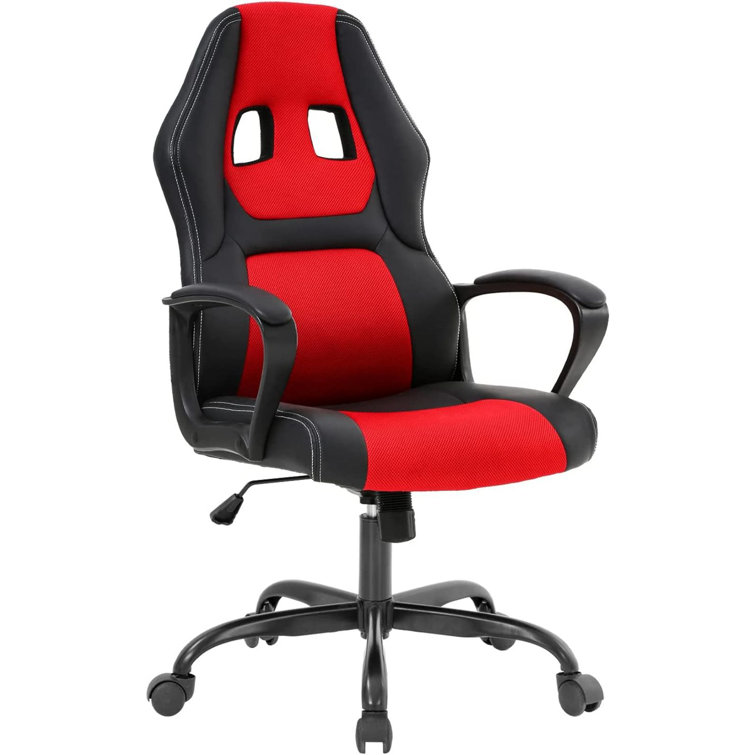 Inbox Zero Adjustable Ergonomic Faux Leather Swiveling PC Racing Game Chair in Red Black